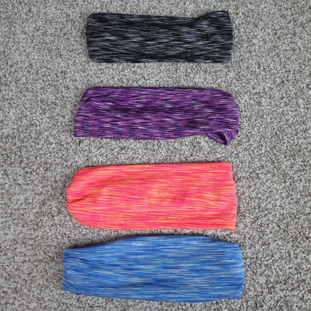 4-Pack Women's Stretch Headbands - Black, Purple, Pink-Orange, Blue